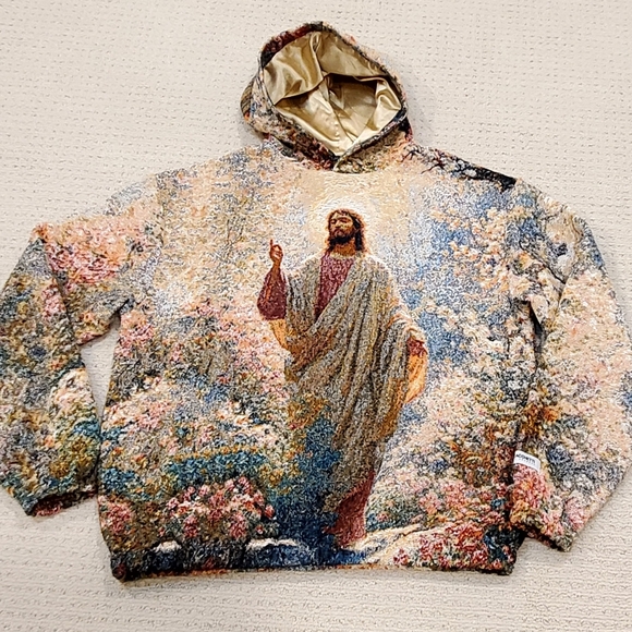 Nickscacchetti Jaquard Tapestry Jesus/ Blessed Mother Mary Hoodie Adult Med NWOT - Picture 3 of 16
